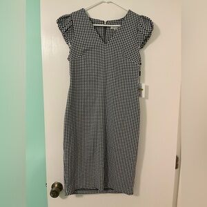 Calvin Klein Black and White Checkered Midi Dress